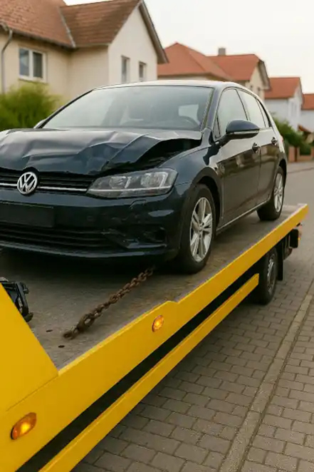 Defektes Auto wird zum Autoankauf in Cloppenburg abgeschleppt für fachgerechte Bewertung.